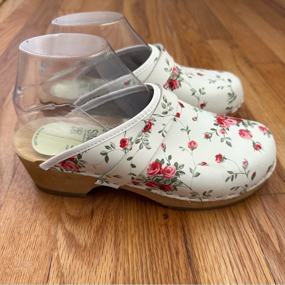 Simson Holland Orthopedic White Floral Leather and Wood Clogs Women’s Size 38 - Picture 6 of 10